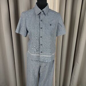 Norton McNaughton Petites Linen Cotton Blend Baby Blue 2pc Pants Suit Size PM